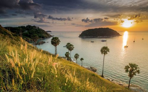 Scenic view of sea against sky during sunset
