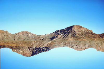  view of mirrored mountains against clear blue sky