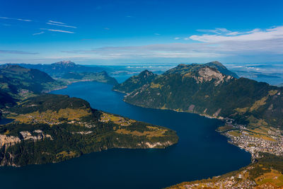 Panoramic view from fronalpstock on lake lucerne in switzerland.