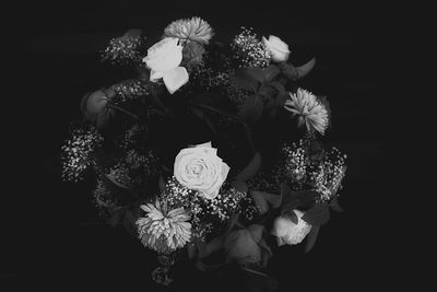 Close-up of rose bouquet against black background