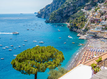 High angle view of swimming pool by sea against sky