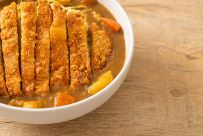 High angle view of food in bowl on table