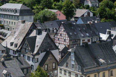 High angle view of buildings in city