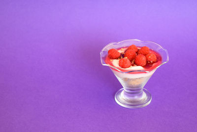 Close up of dessert on a purple background