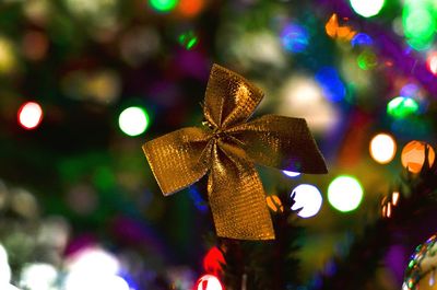 Close-up of illuminated christmas tree