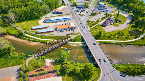 High angle view of buildings in city