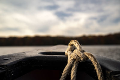 Close-up of rope tied on boat