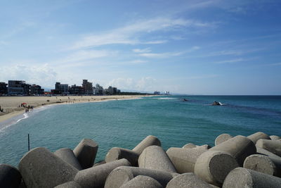 Scenic view of sea against blue sky