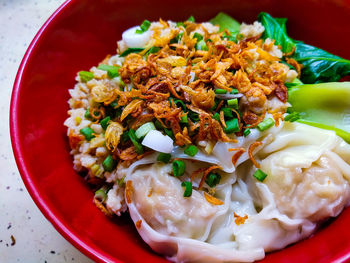 High angle view of meal served in bowl