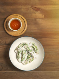 High angle view of meal served on table