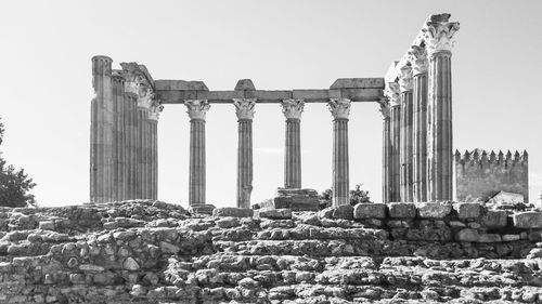 Low angle view of old ruins against clear sky