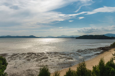 Scenic view of sea against cloudy sky