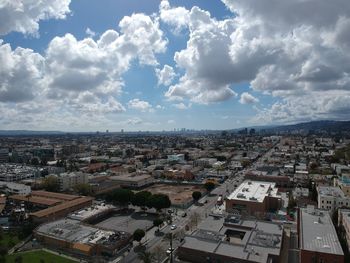 High angle shot of townscape against sky