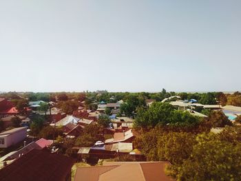 High angle view of townscape against clear sky