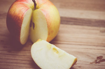 High angle view of apple on cutting board