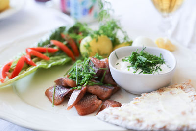 High angle view of food on table