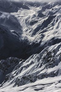 Aerial view of snow covered mountains