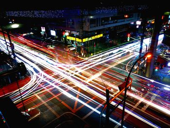 Light trails on road at night