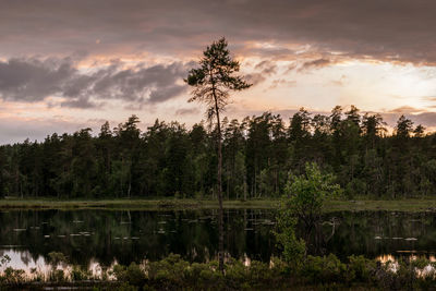 Scenic view of lake against sky at sunset