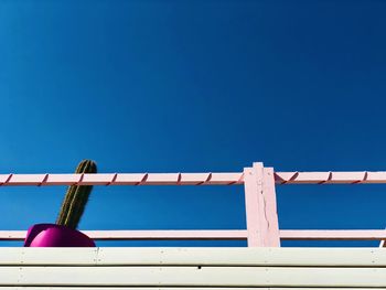 Low angle view of roof against clear blue sky