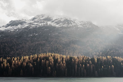 Scenic view of mountains and lake against sky