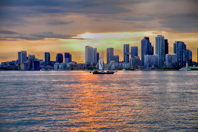 View of city at sunset