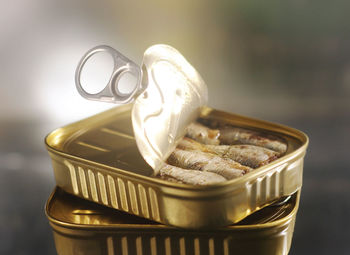 Close-up of canned food