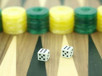 Close-up of dice on table