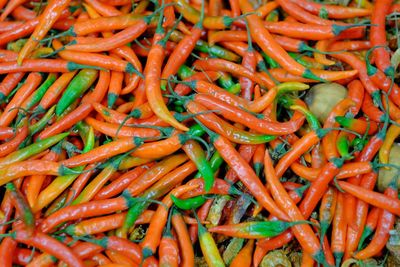 Full frame shot of chili peppers at market stall