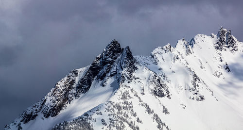 Low angle view of snowcapped mountain against sky