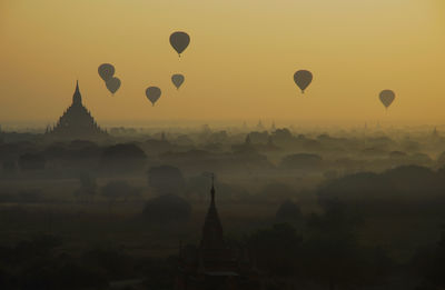 Hot air balloons against sky