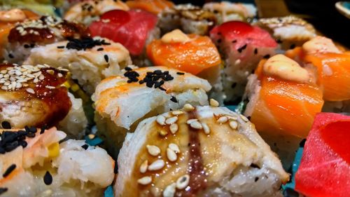 Close-up of sushi served in plate