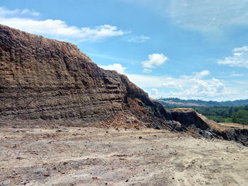 Rock formations on landscape against sky