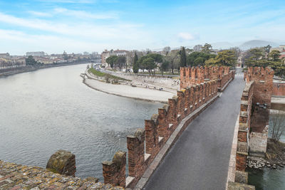The adige river and the panorama of verona seen from the castelvecchio bridge