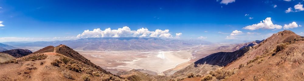 Scenic view of mountains against cloudy sky