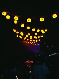 Illuminated lanterns hanging at night