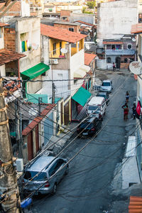 High angle view of cars on street in city