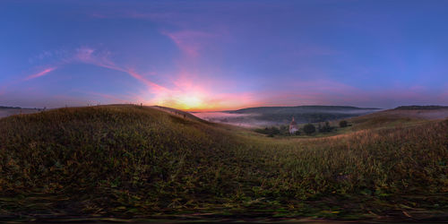 Sunrise in summer field, 360 by 180 degree full spherical panorama in equirectangular projection