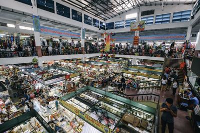 High angle view of people at market