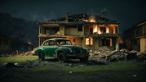 Cars on field at night