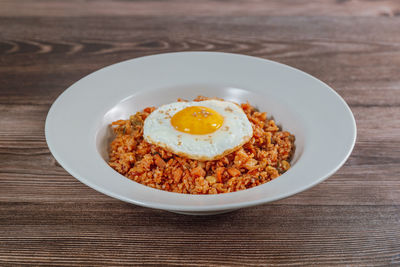 High angle view of breakfast served on table