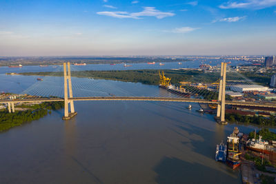 High angle view of bridge over river against sky