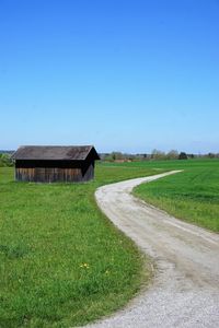 Built structure on field against clear sky