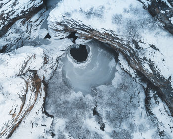 High angle view of frozen trees during winter