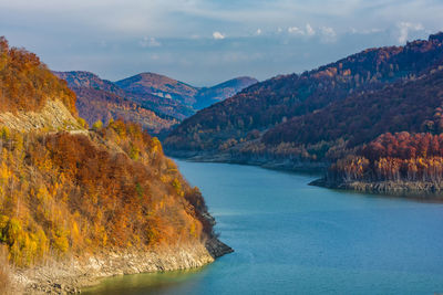 Scenic view of mountains against sky during autumn