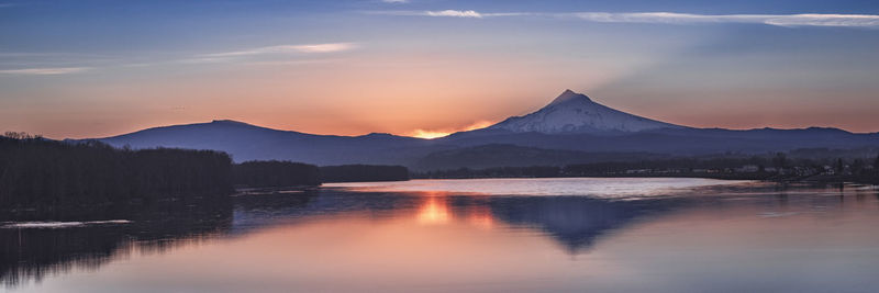 Scenic view of lake against sky during sunset