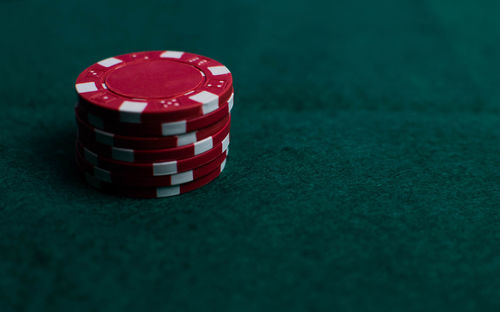 High angle view of gambling chips on table