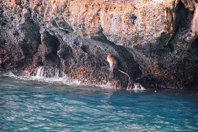 Water in rock formation in sea