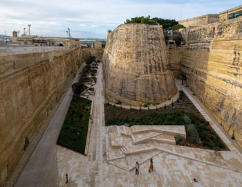 High angle view of city moat of valetta 
