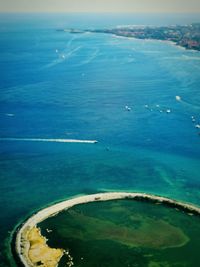 High angle view of sea seen from airplane